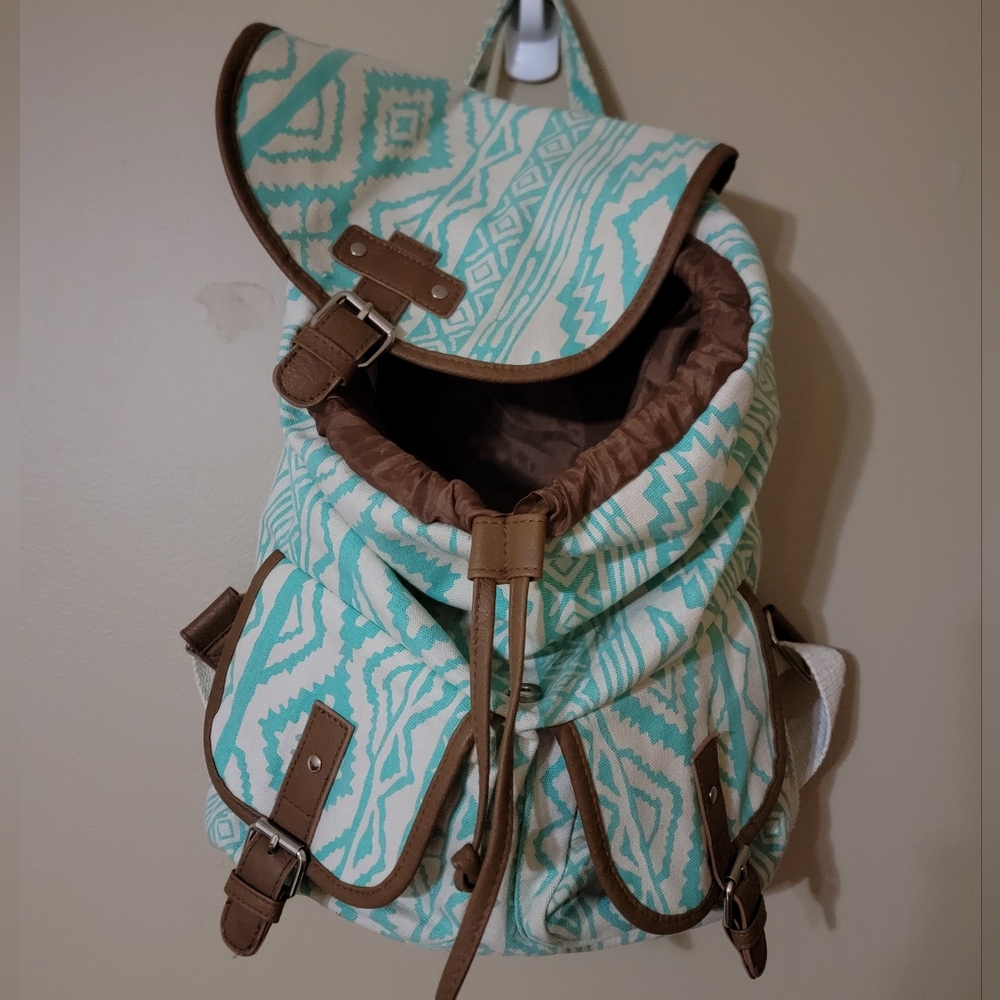 Ethnic Mint Drawstring Backpack - Picture 2 of 6